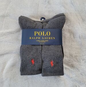 Polo Ralph Lauren Mens 6 Pk Classic Sport Half Cushioned Crew Socks Gry Red Pony